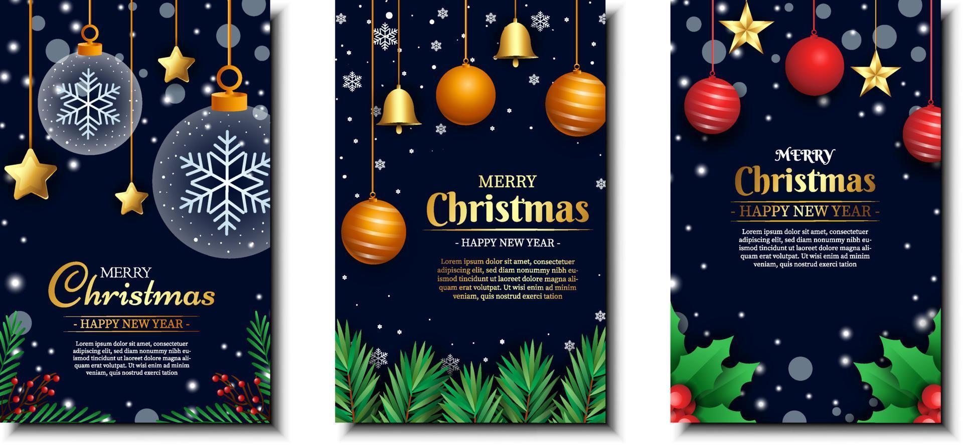 Realistic merry christmas and new year greeting card vector