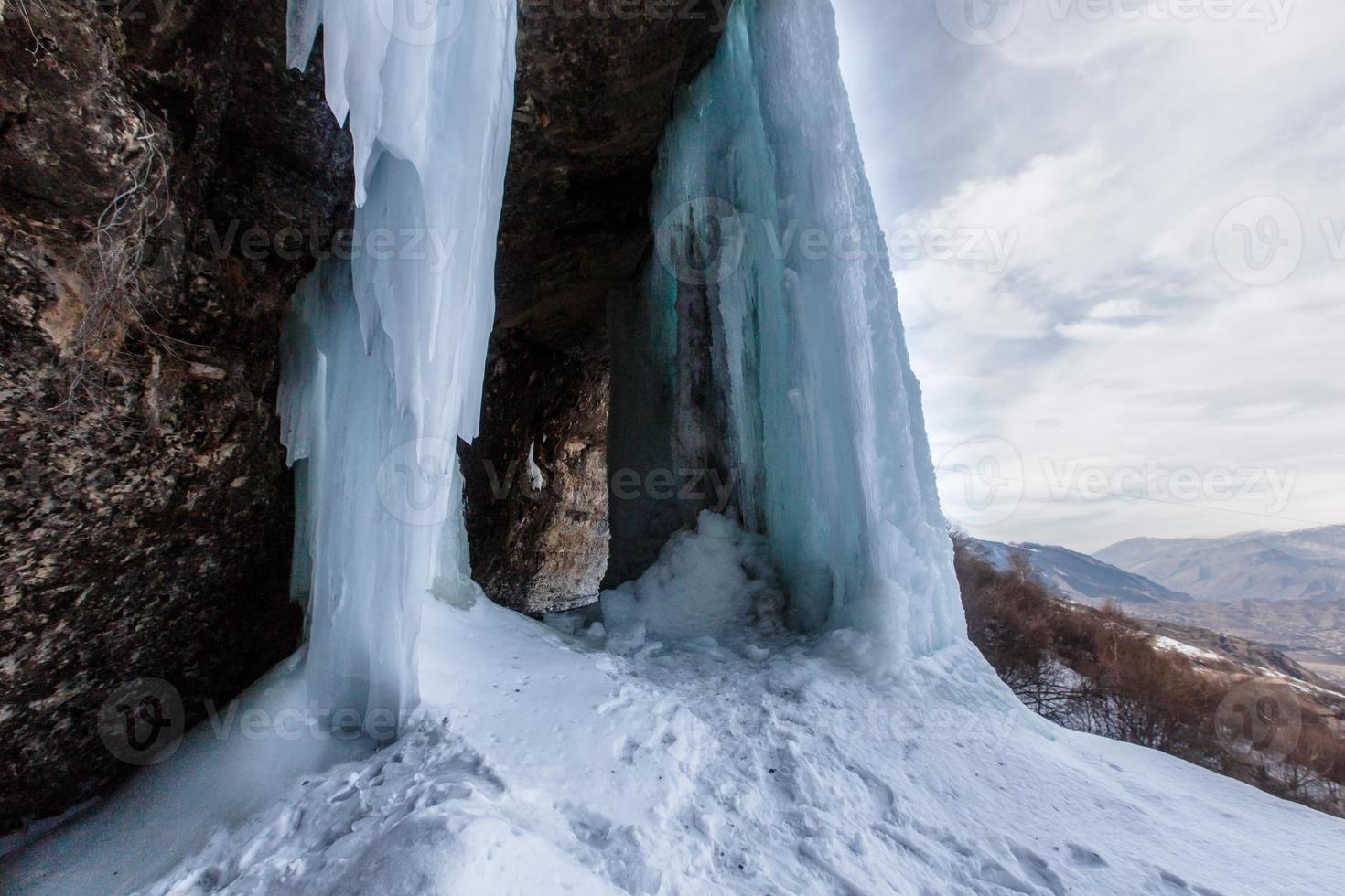 Frozen waterfall in Dagestan photo