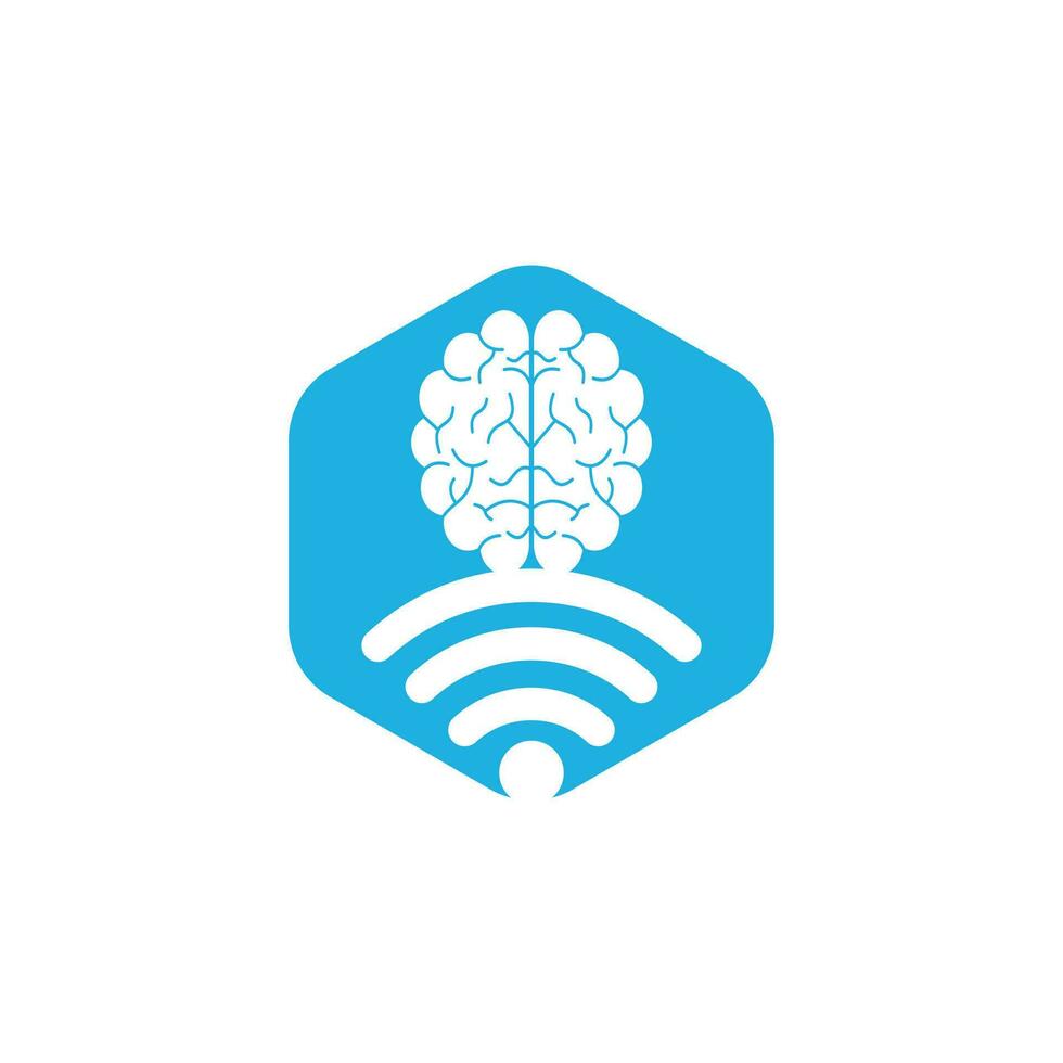 Brain and wifi logo design sign. Education, technology and business background. Wi-fi brain logo icon. vector