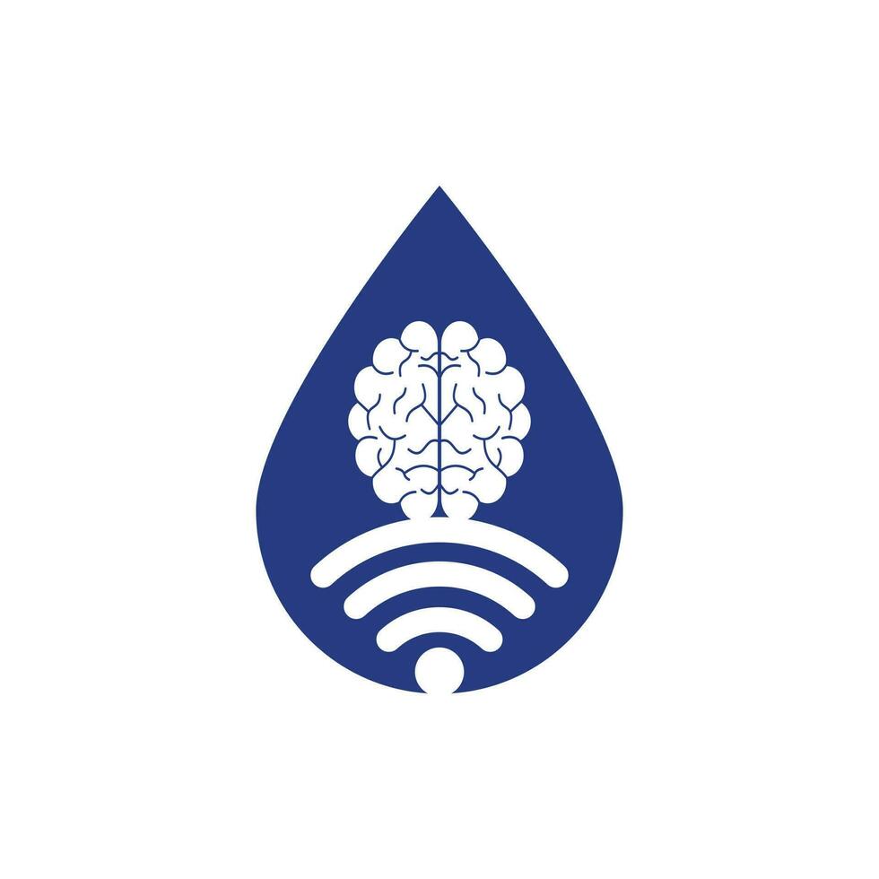 Brain and wifi drop shape concept logo design. Education, technology and business background. Wi-fi brain logo icon vector