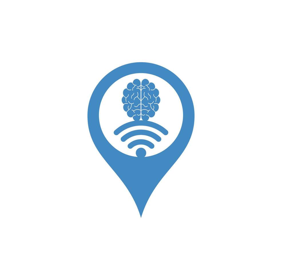Brain and wifi map pin shape concept logo design. Education, technology and business background. Wi-fi brain logo icon vector