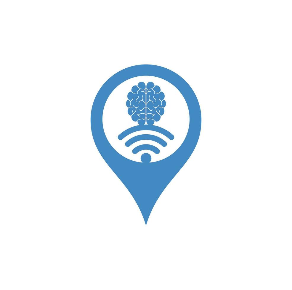 Brain and wifi map pin shape concept logo design. Education, technology and business background. Wi-fi brain logo icon vector