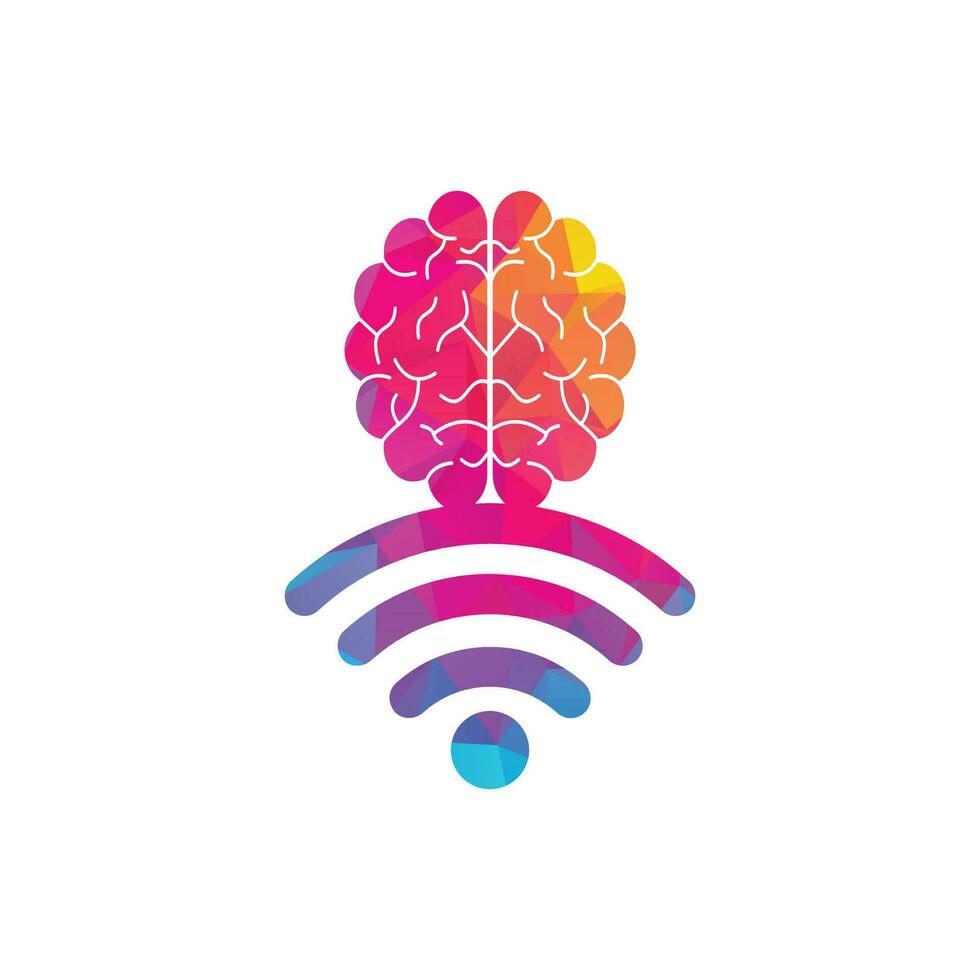 signo de diseño de logotipo de cerebro y wifi. educación, tecnología y antecedentes comerciales. icono del logotipo del cerebro de wifi. vector