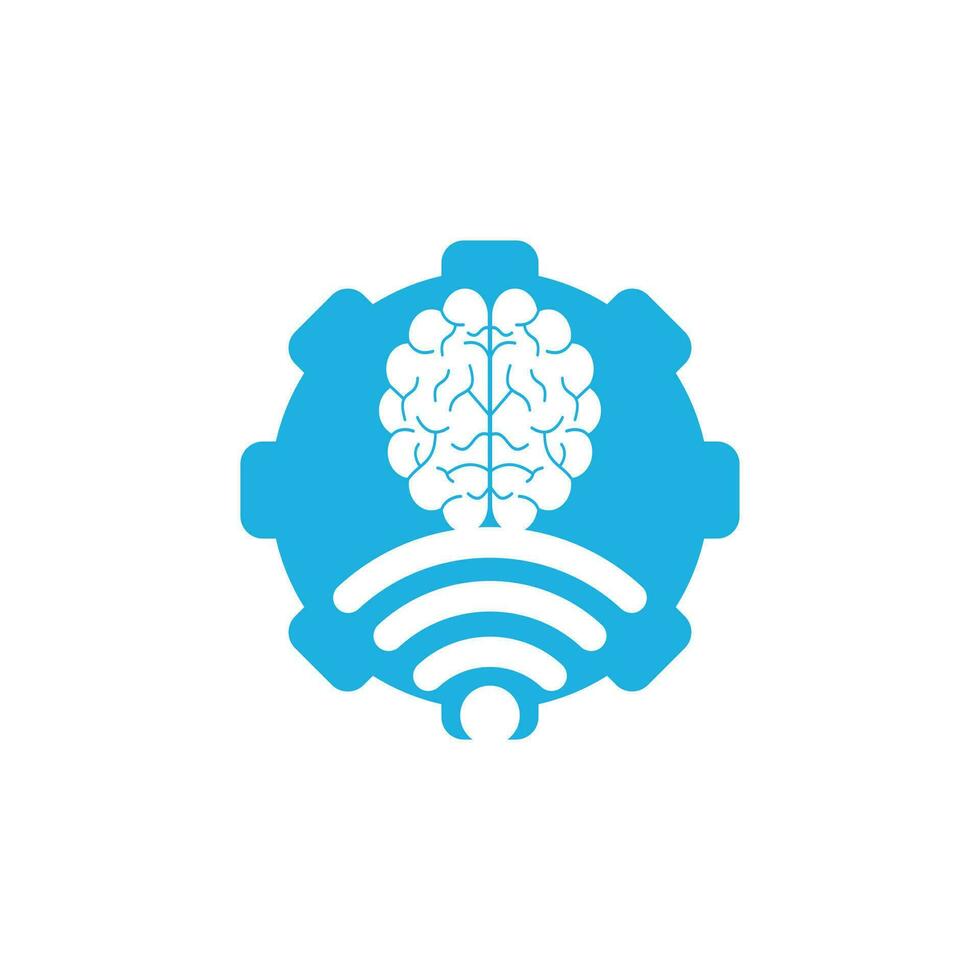 diseño del logotipo del concepto de forma de engranaje cerebral y wifi. educación, tecnología y antecedentes comerciales. icono del logotipo del cerebro de wifi vector