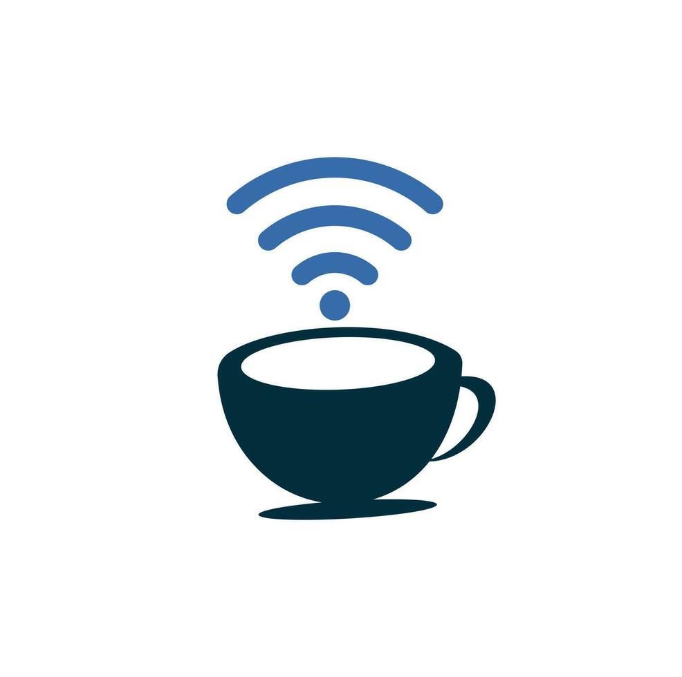 taza de café con logotipo de icono de vector wifi. plantilla de diseño de logotipo creativo para cafetería o restaurante.