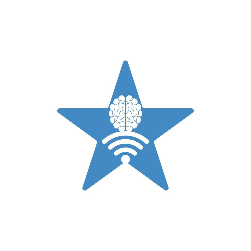 diseño de logotipo de concepto de forma de estrella de cerebro y wifi. educación, tecnología y antecedentes comerciales. icono del logotipo del cerebro de wifi vector