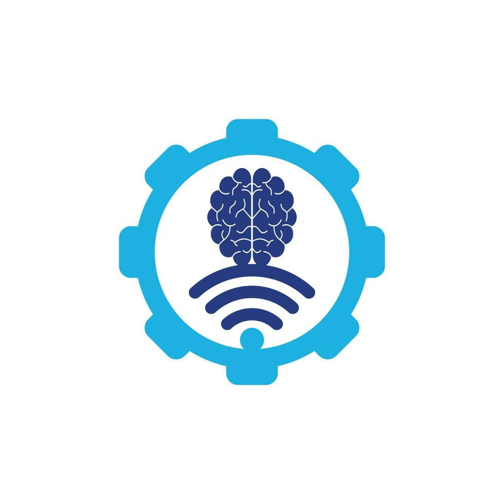 Brain and wifi gear shape concept logo design. Education, technology and business background. Wi-fi brain logo icon vector