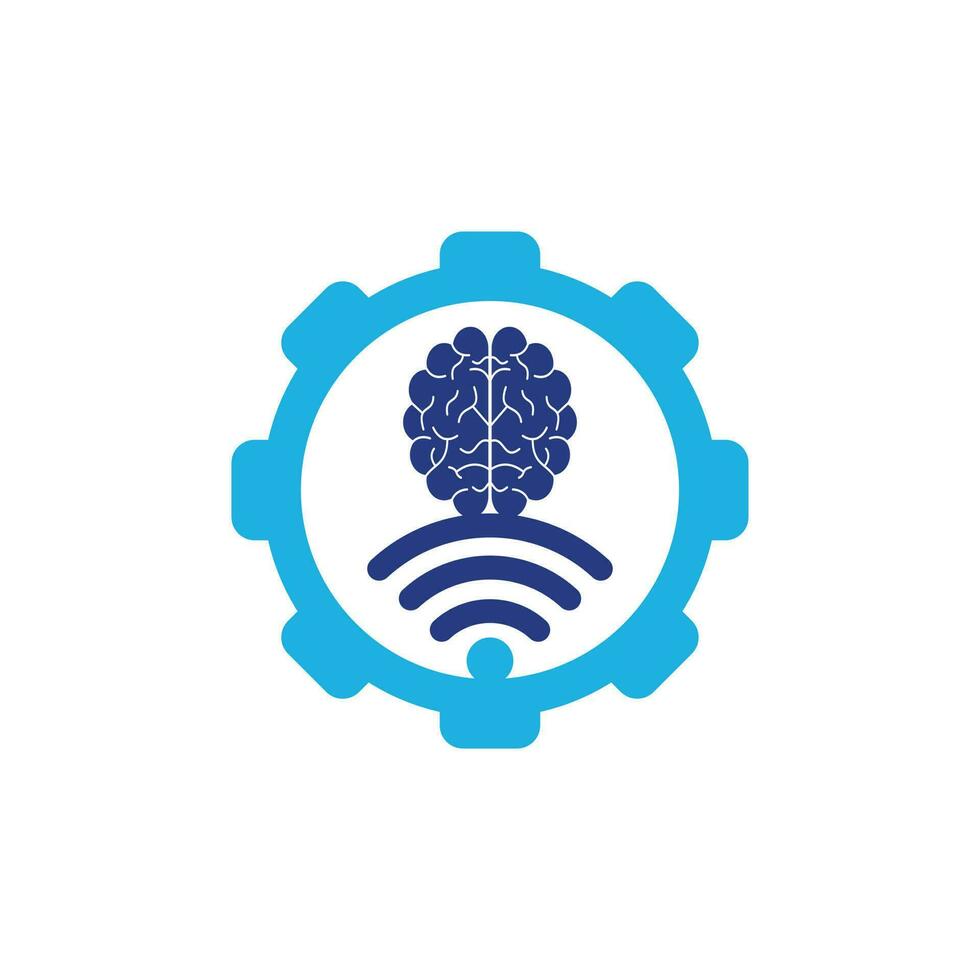 diseño del logotipo del concepto de forma de engranaje cerebral y wifi. educación, tecnología y antecedentes comerciales. icono del logotipo del cerebro de wifi vector