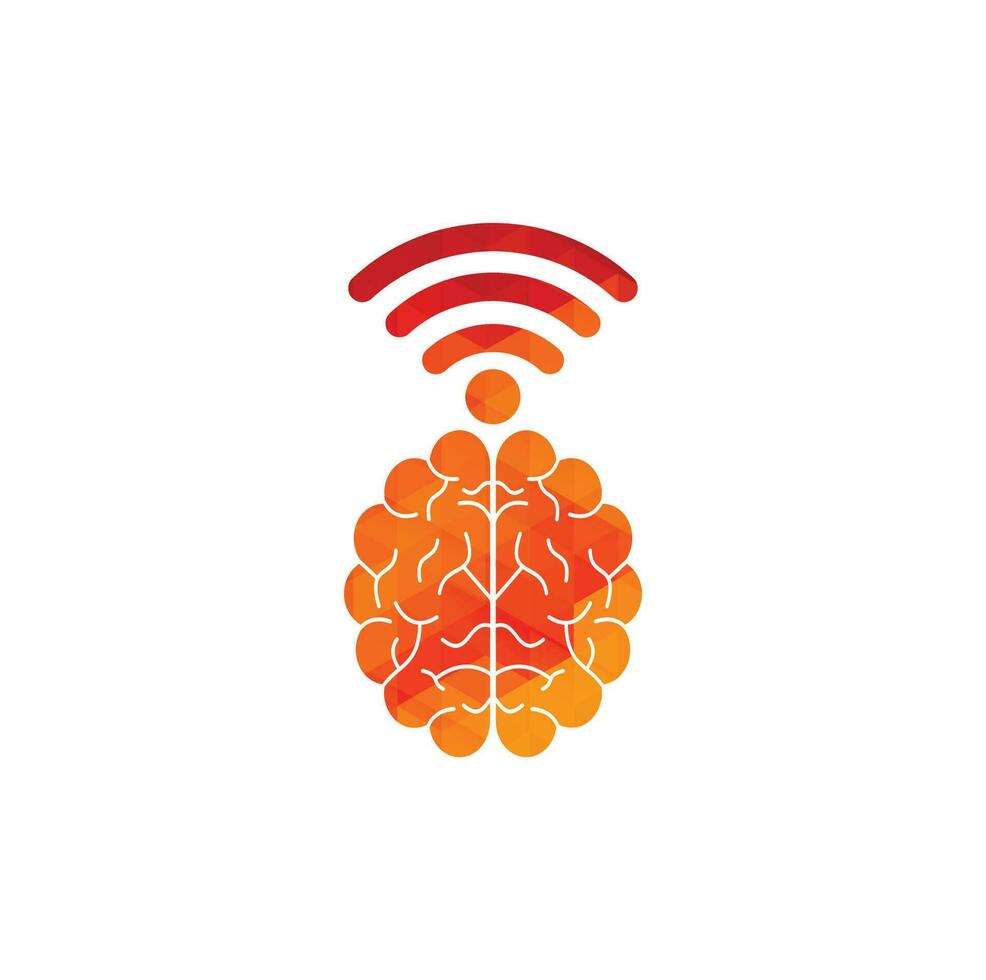 signo de diseño de logotipo de cerebro y wifi. educación, tecnología y antecedentes comerciales. icono del logotipo del cerebro de wifi. vector