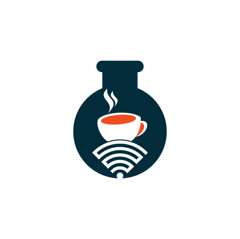 diseño de logotipo de concepto de forma de laboratorio wifi de café. taza de café con logotipo de icono de vector wifi