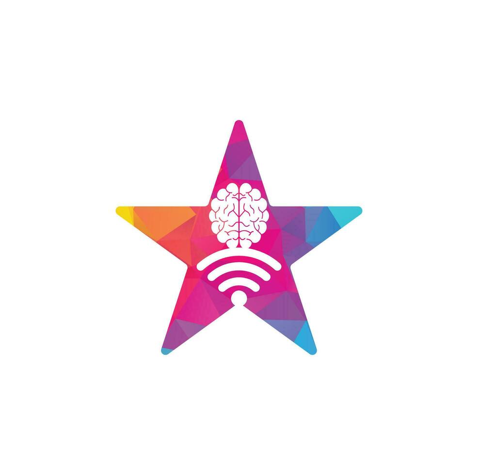 diseño de logotipo de concepto de forma de estrella de cerebro y wifi. educación, tecnología y antecedentes comerciales. icono del logotipo del cerebro de wifi vector