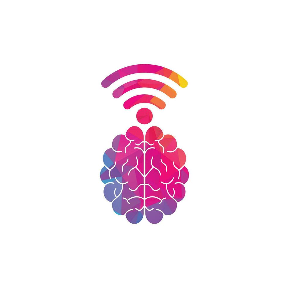 signo de diseño de logotipo de cerebro y wifi. educación, tecnología y antecedentes comerciales. icono del logotipo del cerebro de wifi. vector