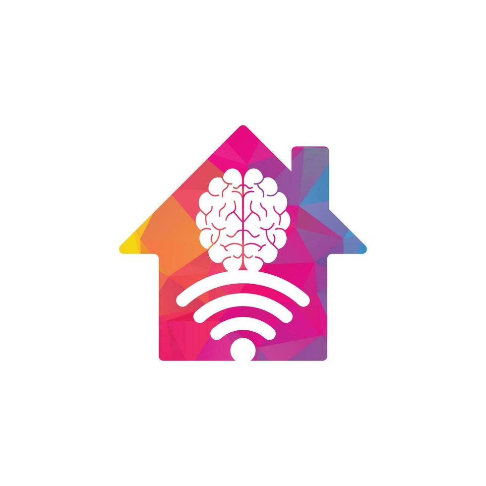 diseño de logotipo de concepto de forma de casa de cerebro y wifi. educación, tecnología y antecedentes comerciales. icono del logotipo del cerebro de wifi vector