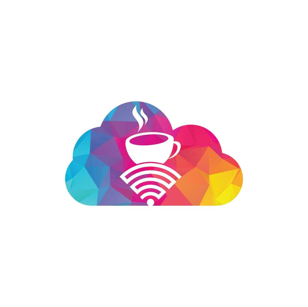 Coffee WiFi cloud shape concept logo design. Coffee cup with WiFi vector icon logo