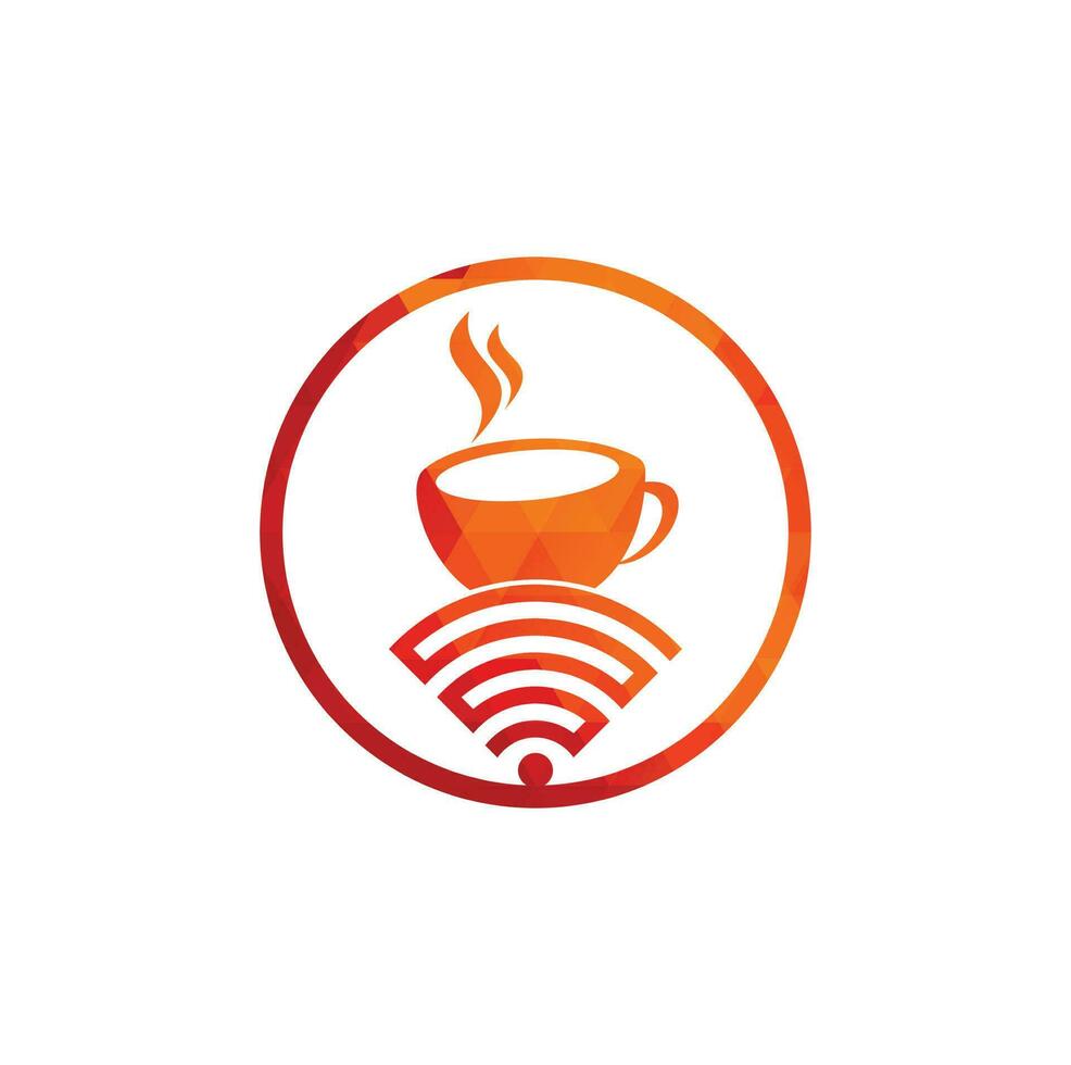 taza de café con logotipo de icono de vector wifi. plantilla de diseño de logotipo creativo para cafetería o restaurante.