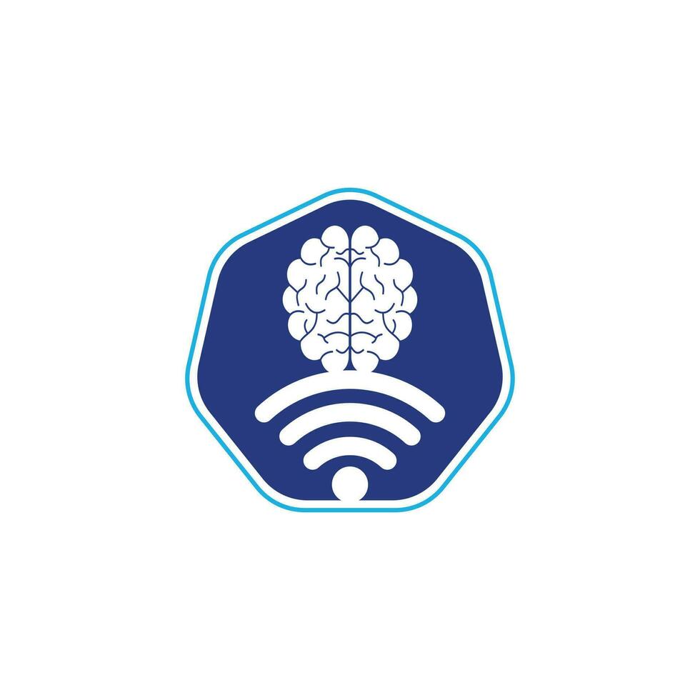 signo de diseño de logotipo de cerebro y wifi. educación, tecnología y antecedentes comerciales. icono del logotipo del cerebro de wifi. vector