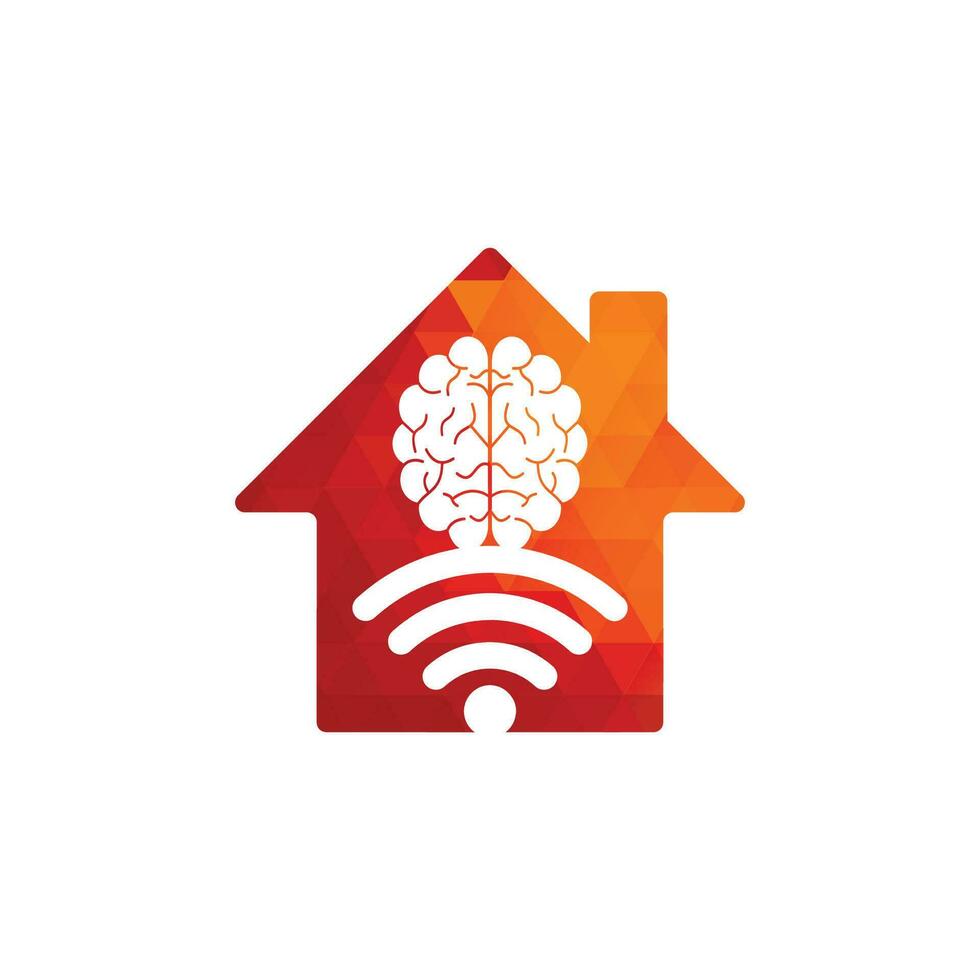 diseño de logotipo de concepto de forma de casa de cerebro y wifi. educación, tecnología y antecedentes comerciales. icono del logotipo del cerebro de wifi vector