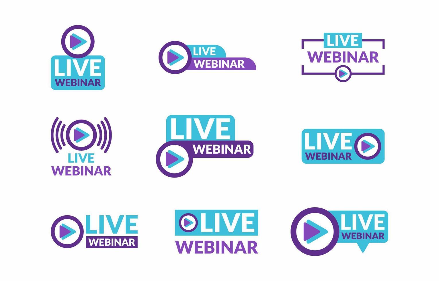 Youtube Logo Live Webinar Icon Badge Collection vector