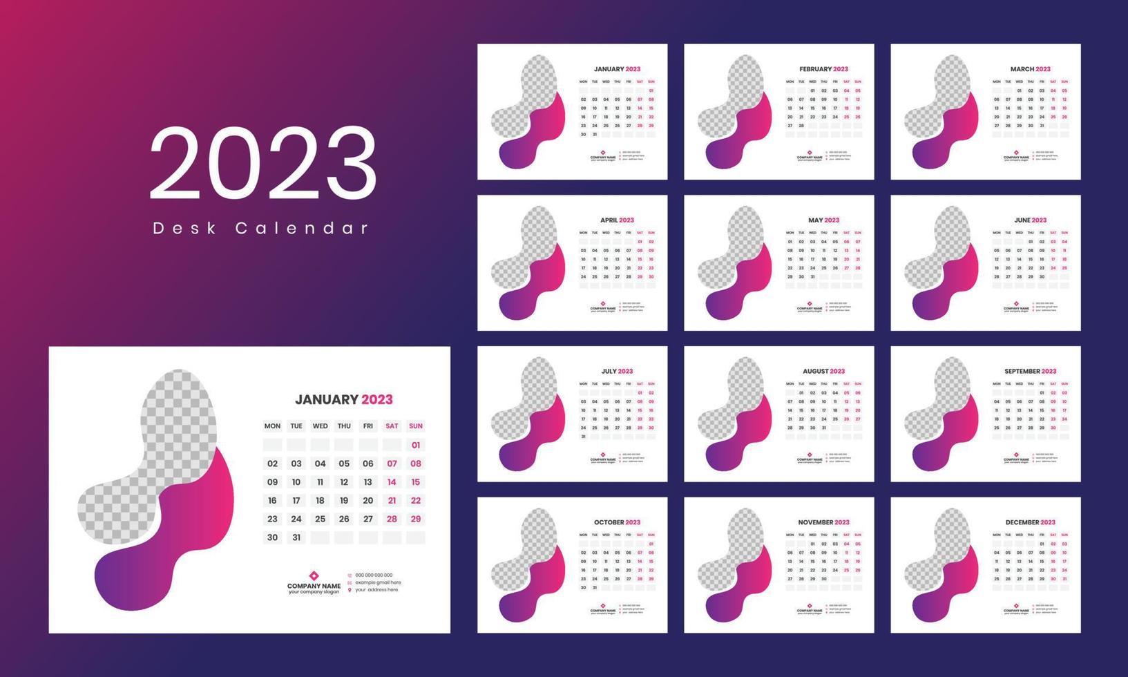 plantilla de calendario de escritorio 2023 vector