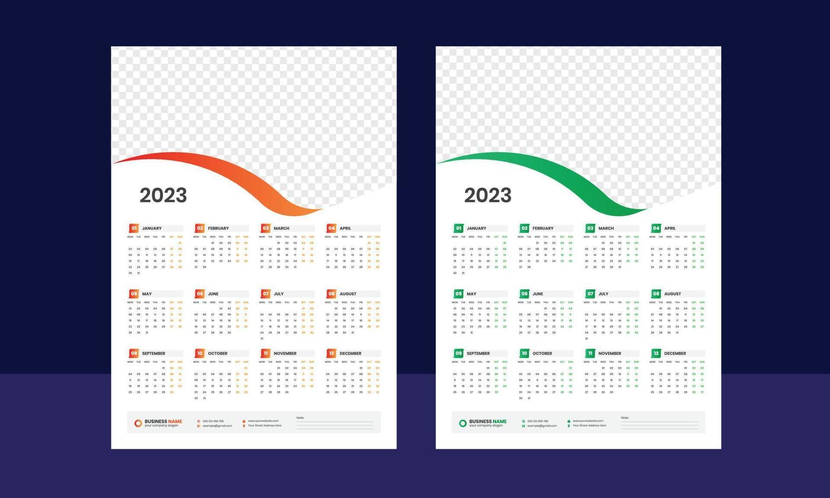 calendario de pared 2023 - calendario de una página - calendario de una sola página - calendario de 12 meses vector