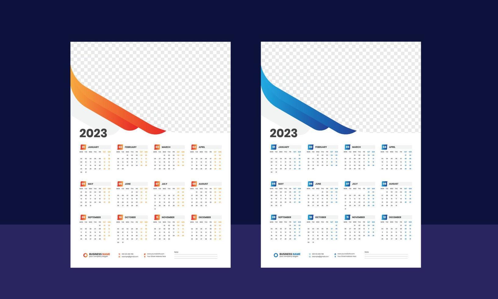 Wall Calendar 2023 - One Page Calendar - Single Page Calendar - 12 months Calendar vector