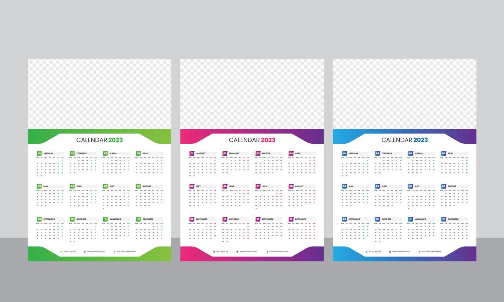 Wall Calendar 2023 - One Page Calendar - Single Page Calendar - 12 months Calendar vector