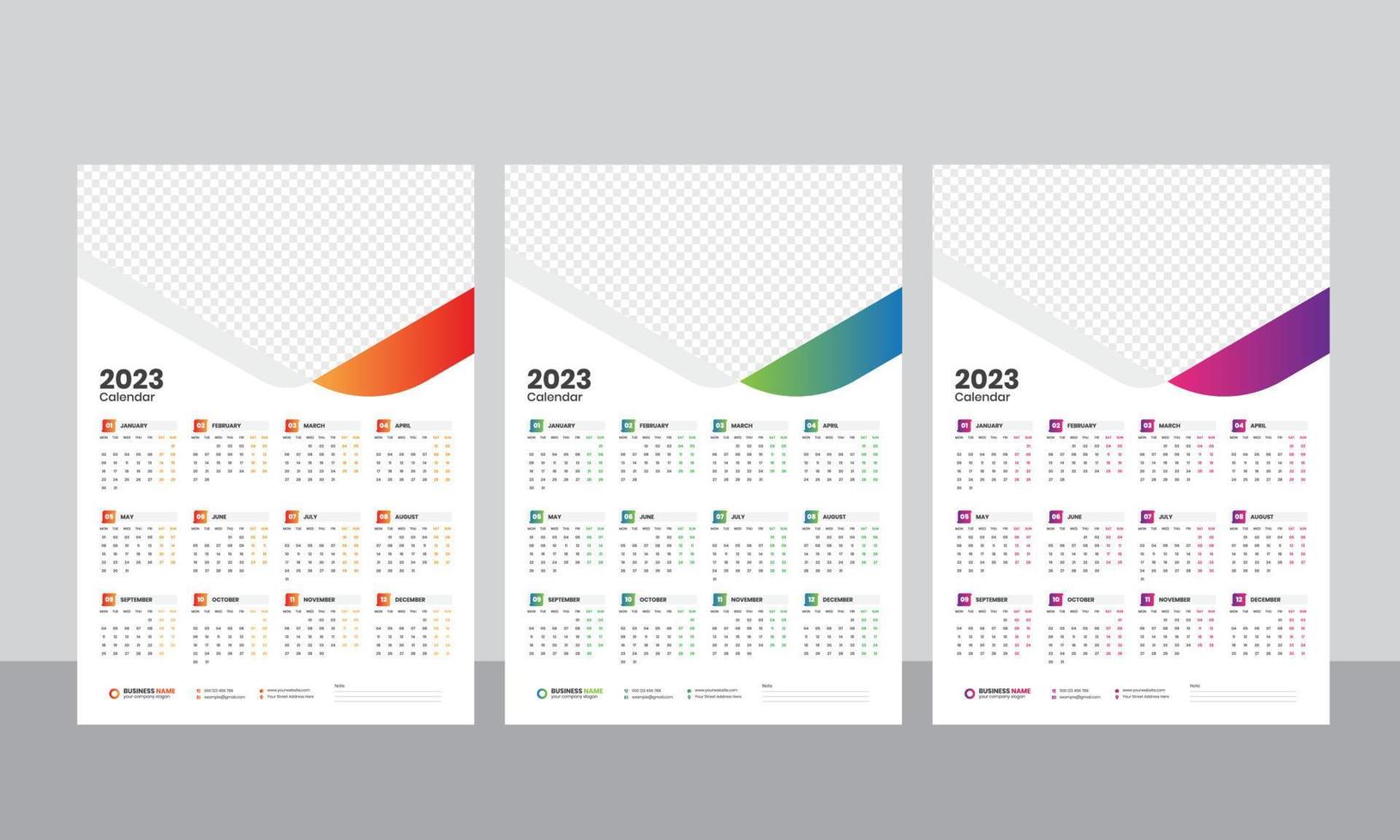 Wall Calendar 2023 - One Page Calendar - Single Page Calendar - 12 months Calendar vector