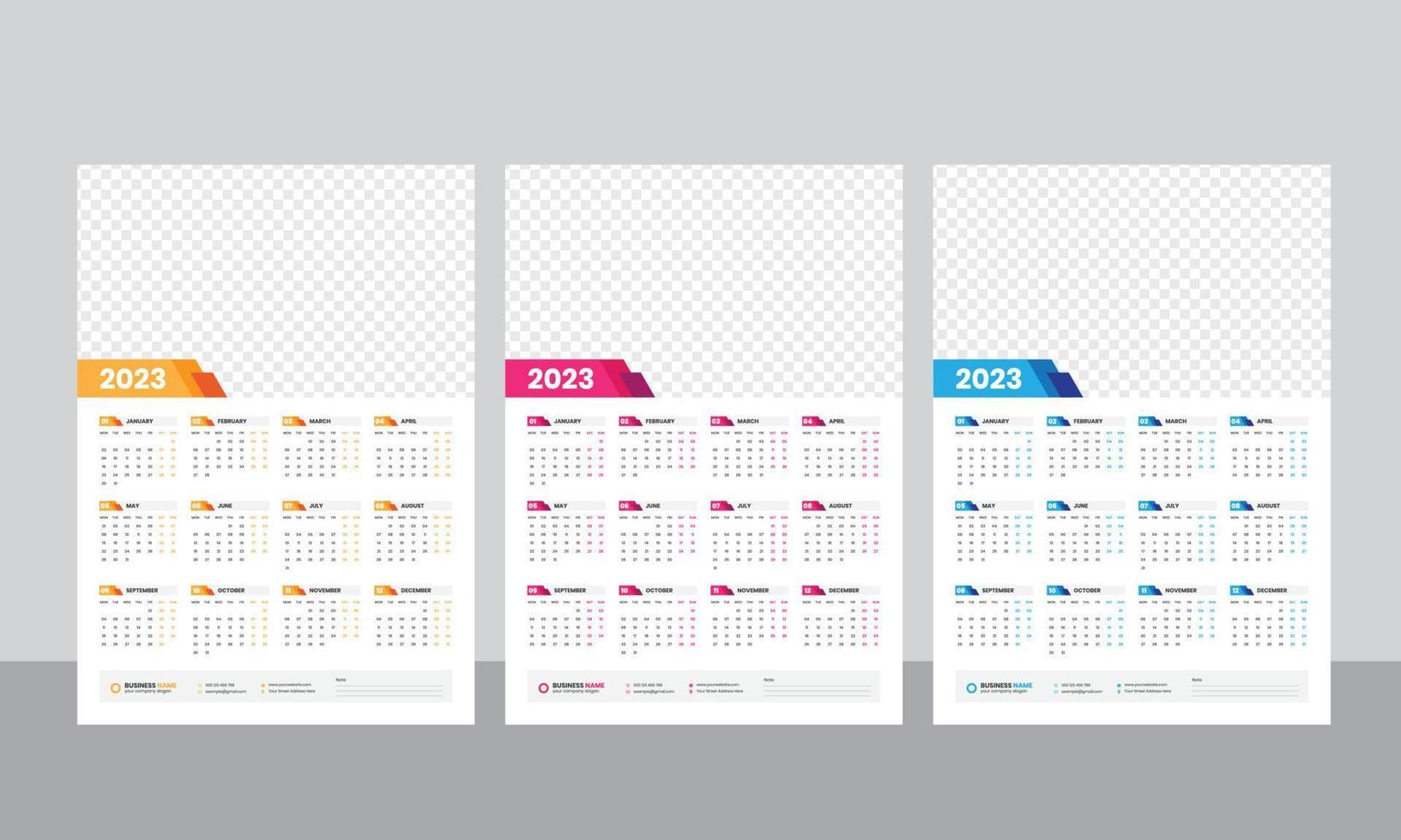 Wall Calendar 2023 - One Page Calendar - Single Page Calendar - 12 months Calendar vector