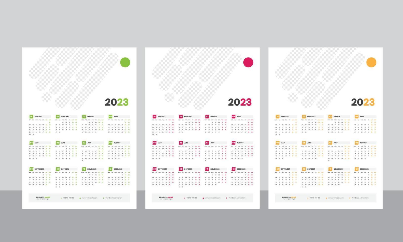 calendario de pared 2023 - calendario de una página - calendario de una sola página - calendario de 12 meses vector