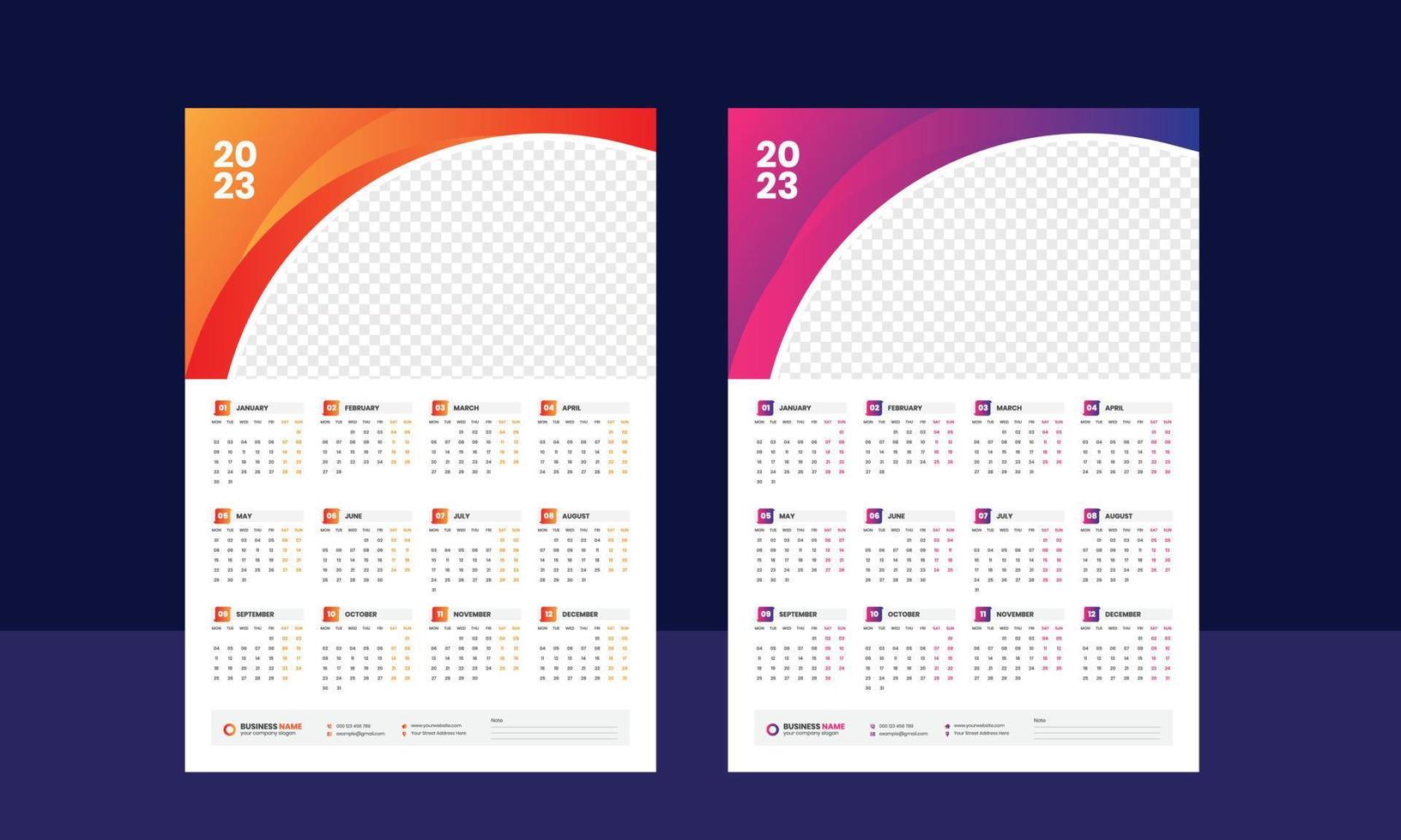 Wall Calendar 2023 - One Page Calendar - Single Page Calendar - 12 months Calendar vector