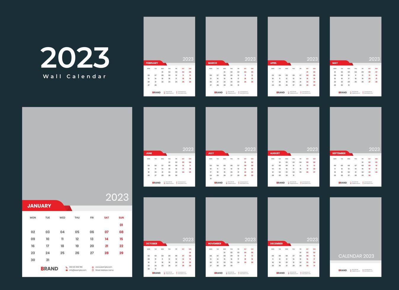 calendario de pared 2023 vector