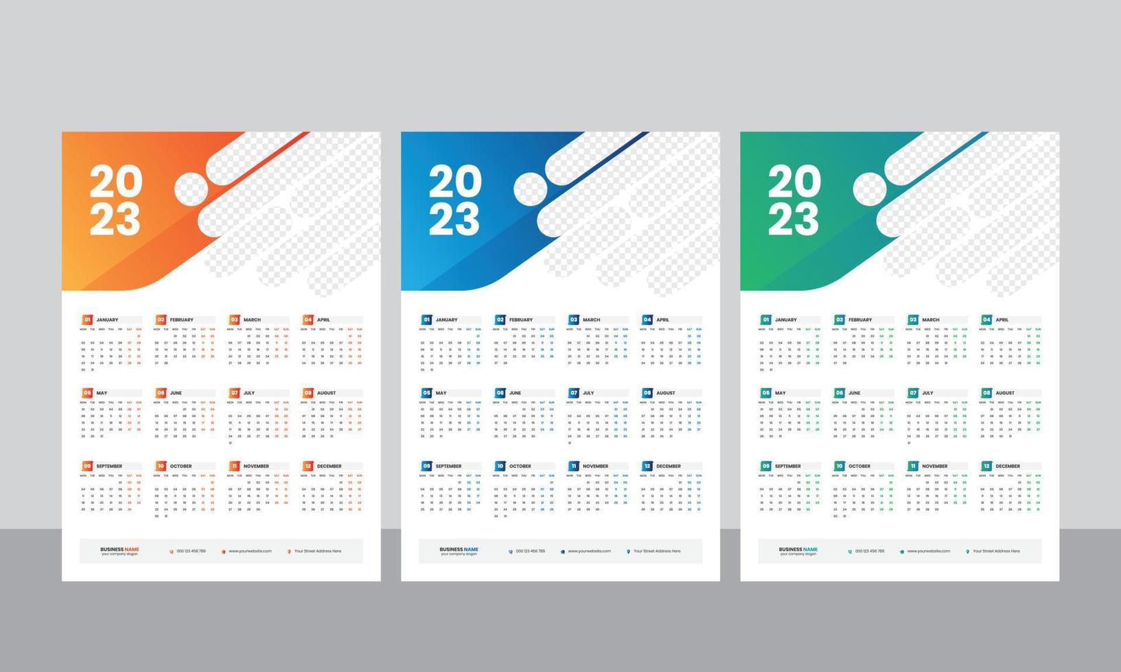 calendario de pared 2023 - calendario de una página - calendario de una sola página - calendario de 12 meses vector