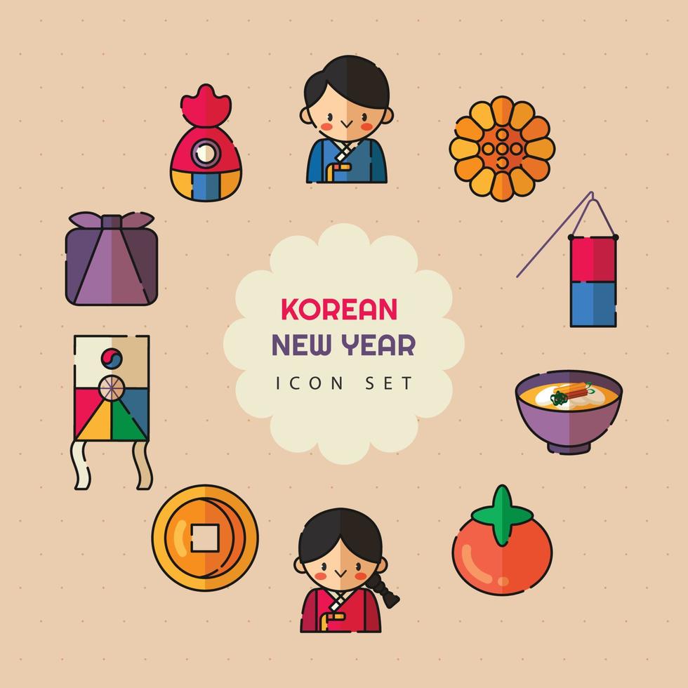 Seollal Korean New Year Festival Icon Set vector