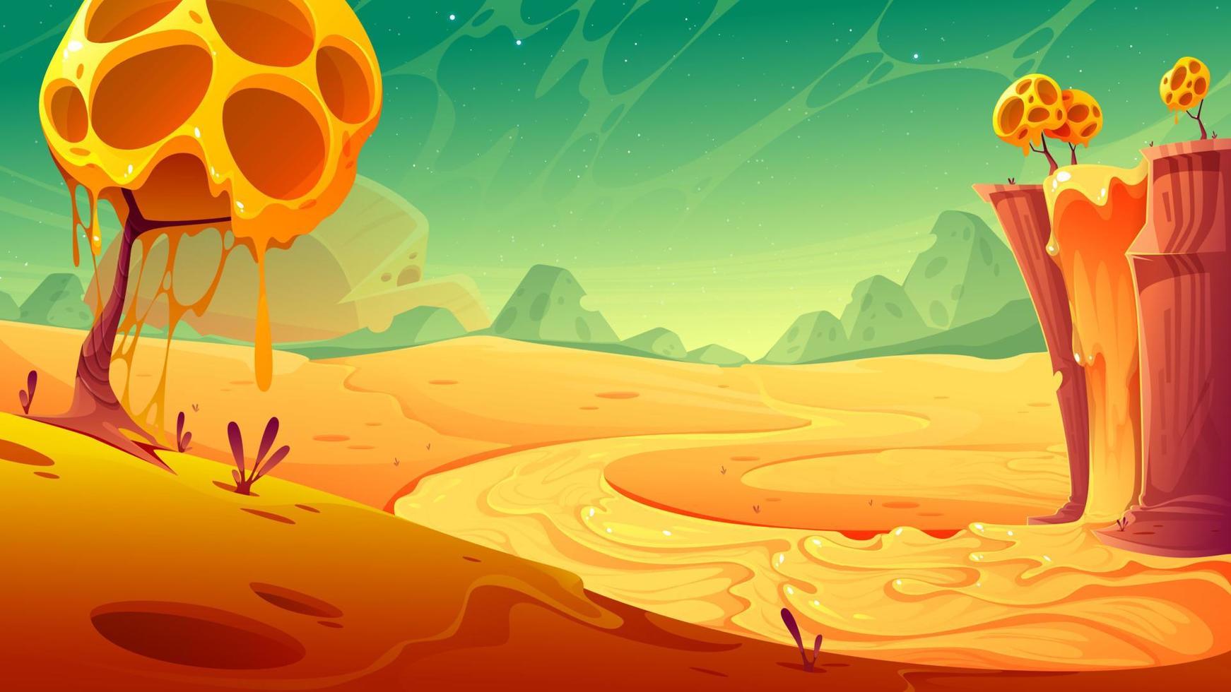 paisaje de fantasía del planeta queso con árboles amarillos vector