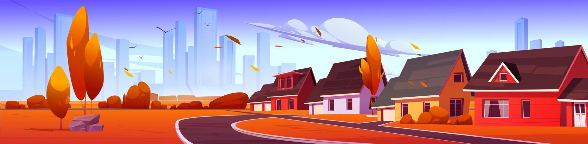Suburb district with houses, road in autumn vector