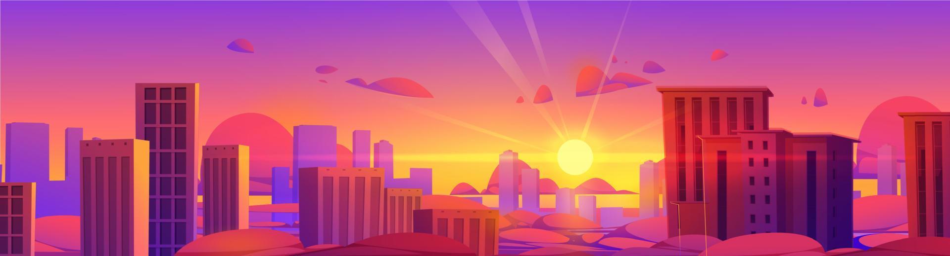 Skyscrapers view above clouds at sunset vector