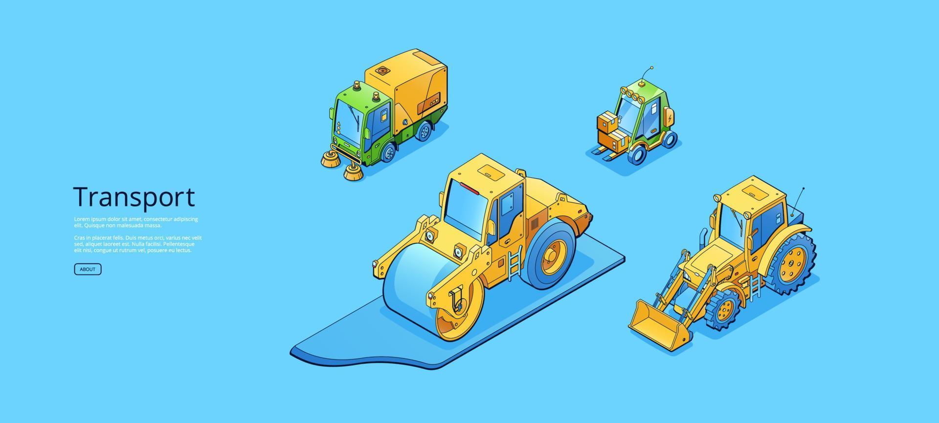 Transport banner with isometric machines vector