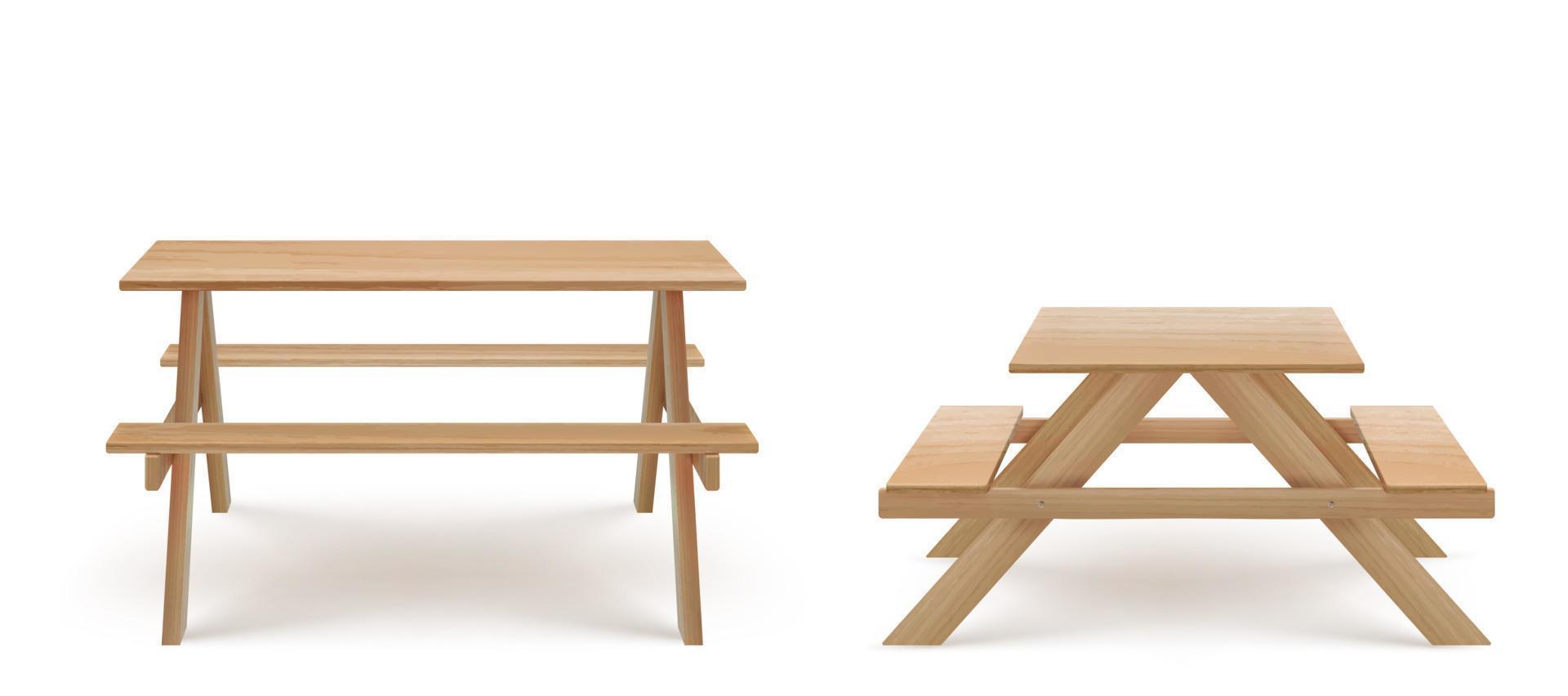 Wooden picnic table with long benches 3d vector