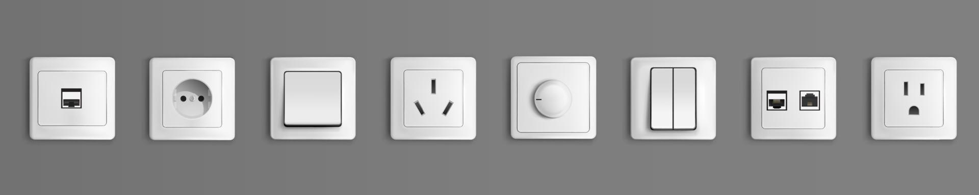 Electric sockets and switches on wall vector