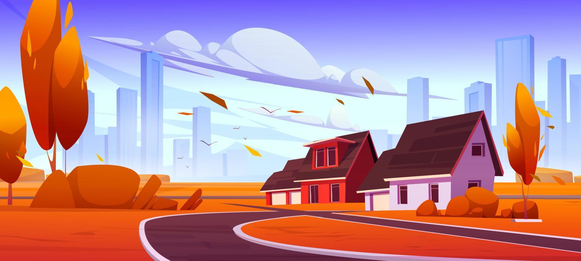 Suburb district with houses, road in autumn vector