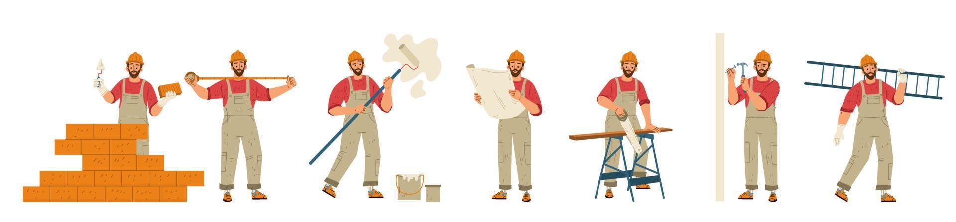Construction worker, handyman in helmet vector