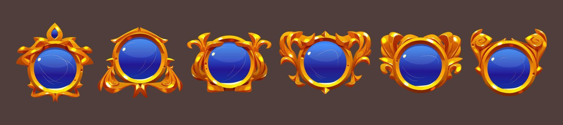 Blue game buttons with golden frames vector