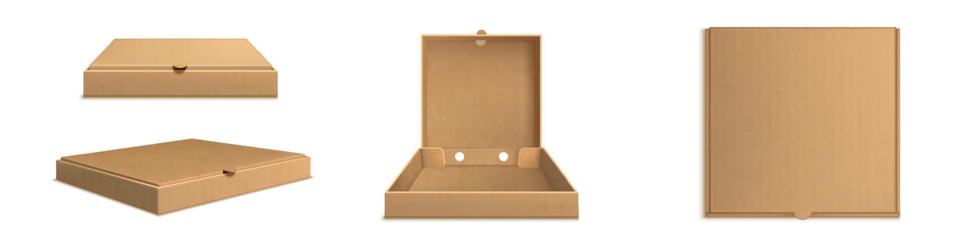 Brown cardboard pizza box 3d realistic vector