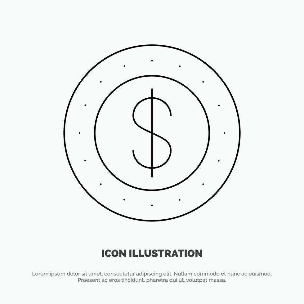 Dollar Coin Cash Line Icon Vector