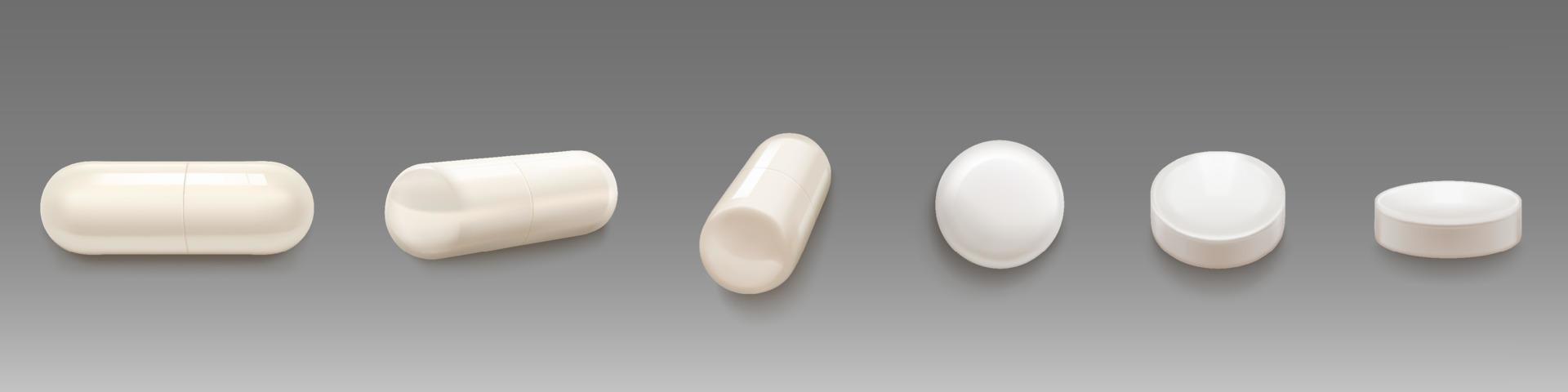 White medical pills and capsules vector