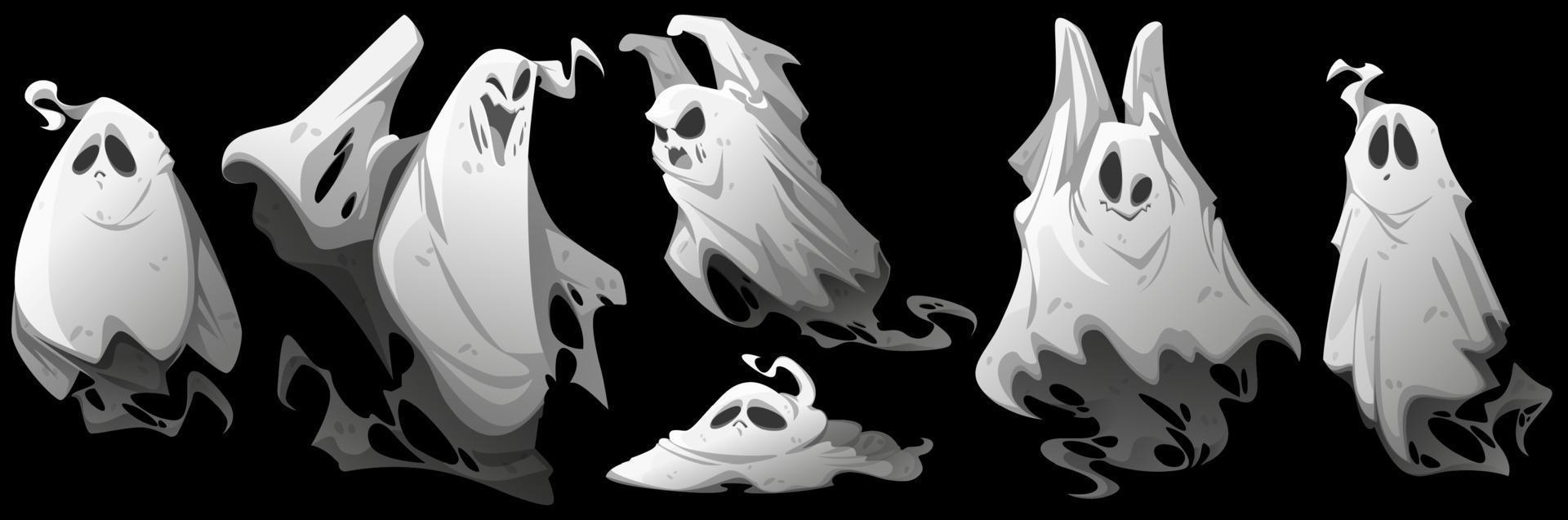 Ghosts, cartoon Halloween characters funny spooks vector