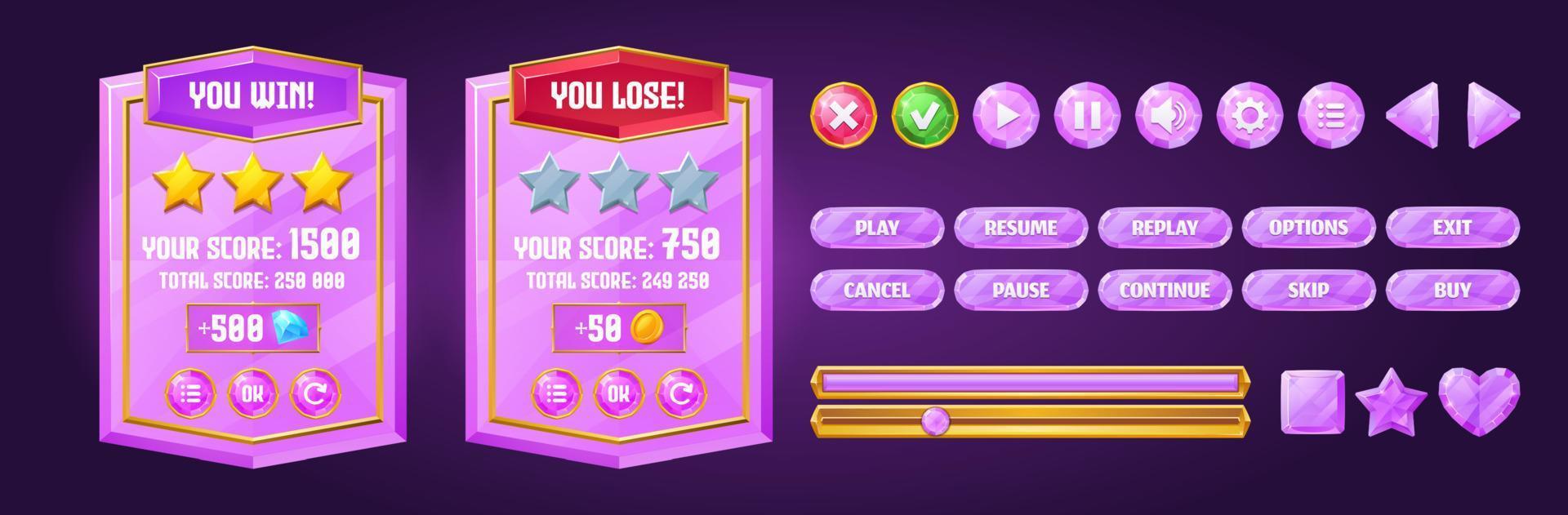 Game boards with level score and menu buttons vector