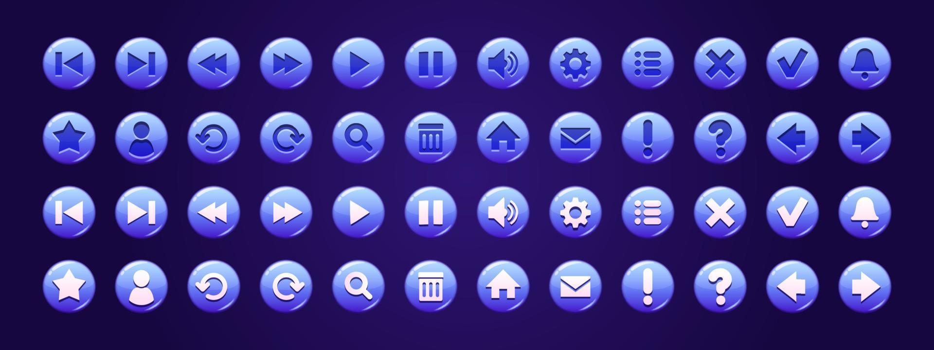 Blue circle buttons with icons for website or game vector