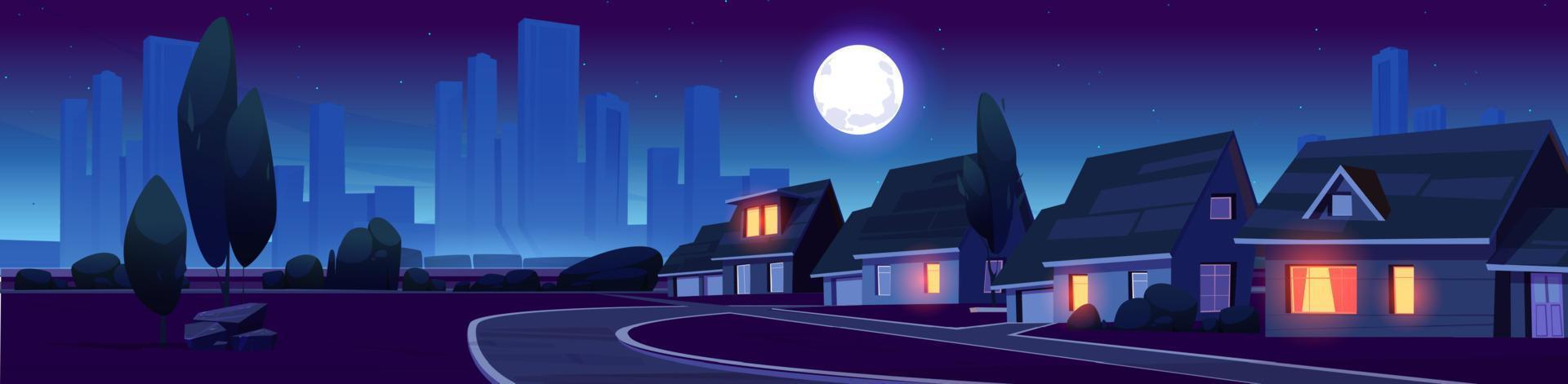 Suburb district with houses at night vector