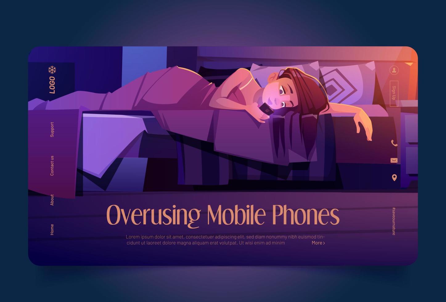 Overusing mobile phones, Internet addiction banner vector